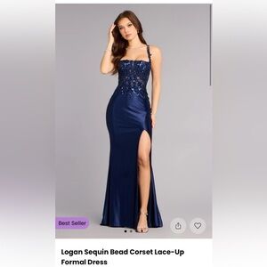 Windsor Navy Sequin Corset Prom